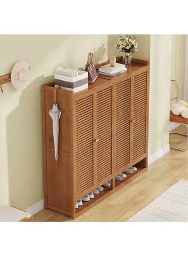 كيكي خزانة أحذية خشبية حديثة مع أبواب مصراع، تصميم 8 طبقات و4 أبواب مع مساحة تخزين مفتوحة من الأسفل، مقاس 117 سم 139 سم 32 سم - Image 5